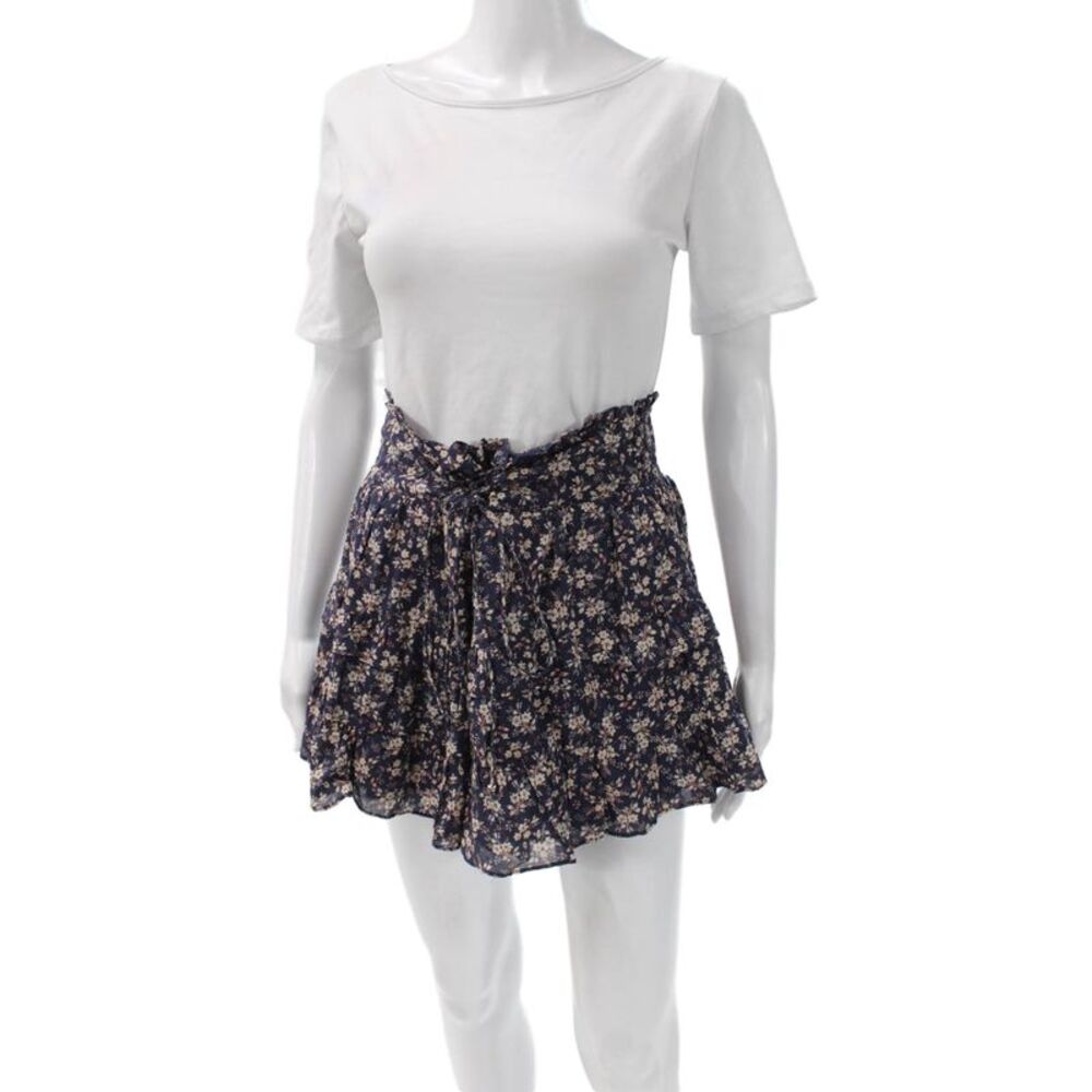 Olivaceous Women Flare Mini Skort Dark Blue Floral 100% Cotton Short Size M